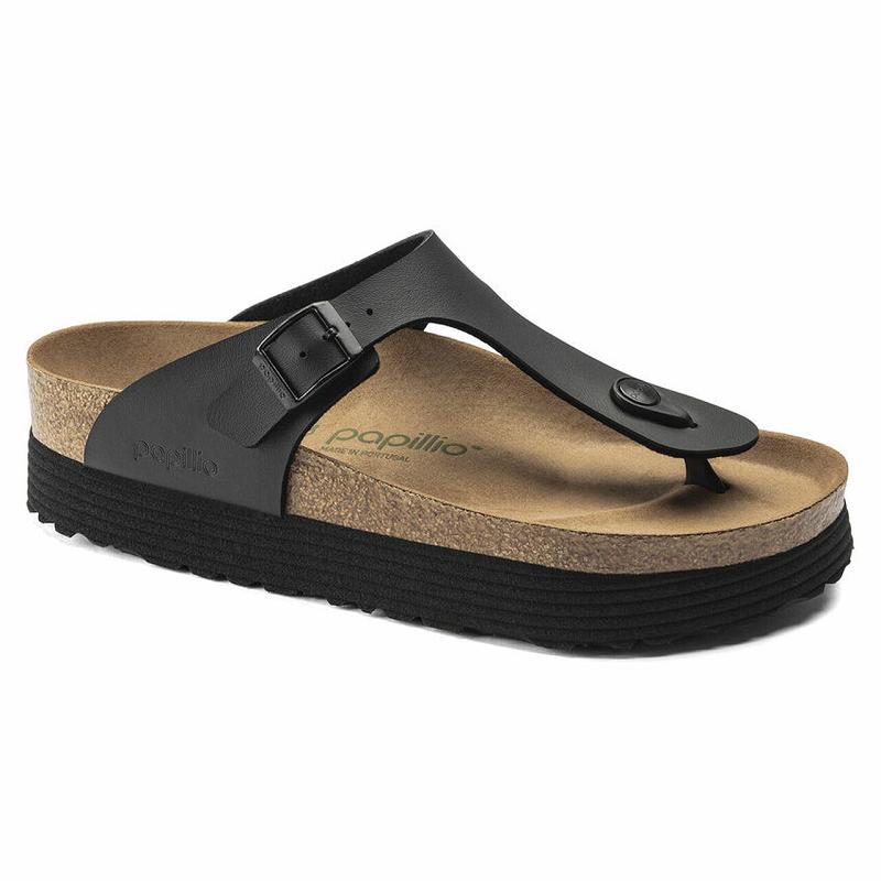 Birkenstock Papillio Platform Vegan Birko Flor Gizeh Dame Sort | DK 442DFM